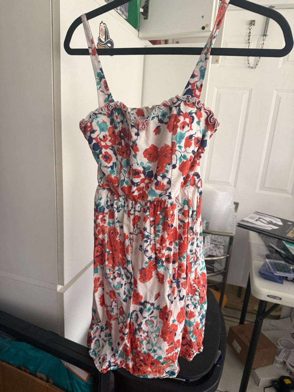 City Triangles White Floral Mini Dress with Red & Teal Accents